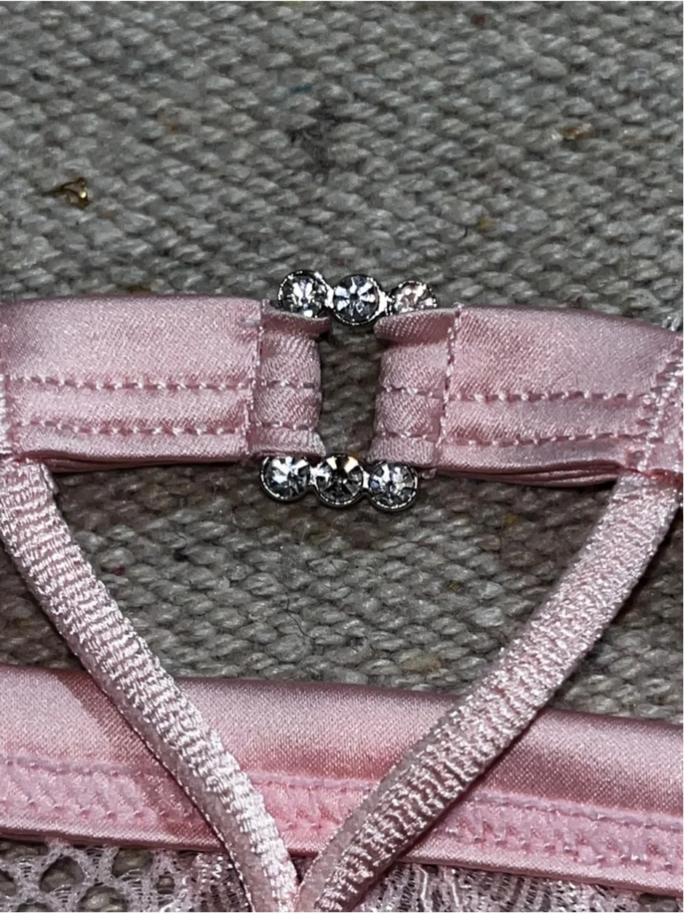 Pleasure State Pink Crystal Keyhole Lace Shiny Satin String Thong Panties L New